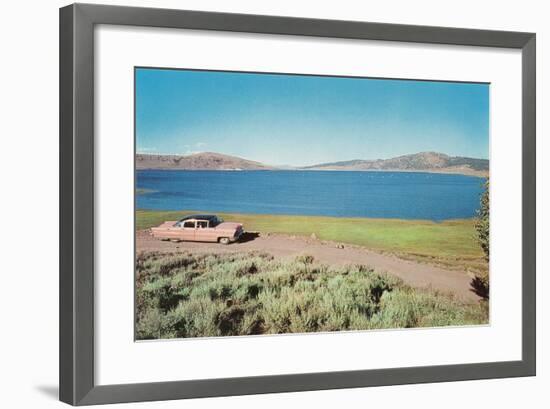 Big Fifties Car by Lake-null-Framed Art Print