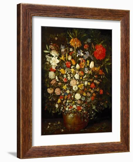 Big Flower Bouquet in a wooden vessel, 1606/07-Jan Brueghel the Elder-Framed Giclee Print