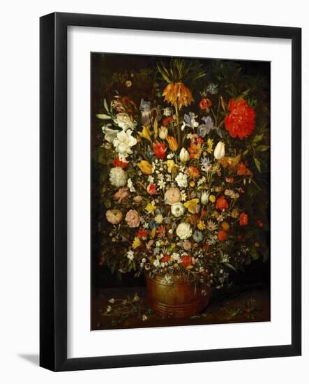 Big Flower Bouquet in a wooden vessel, 1606/07-Jan Brueghel the Elder-Framed Giclee Print