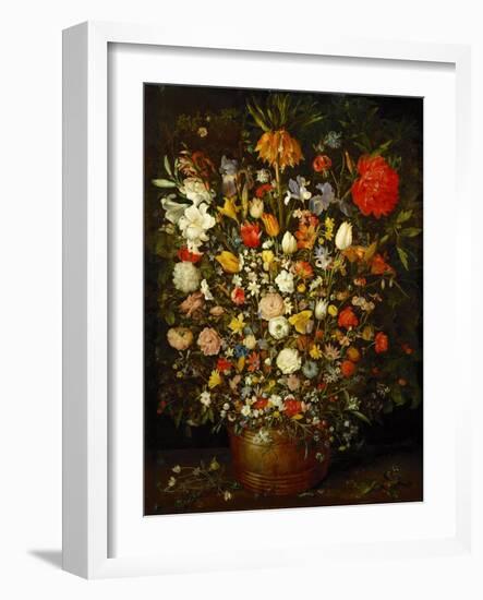 Big Flower Bouquet in a wooden vessel, 1606/07-Jan Brueghel the Elder-Framed Giclee Print