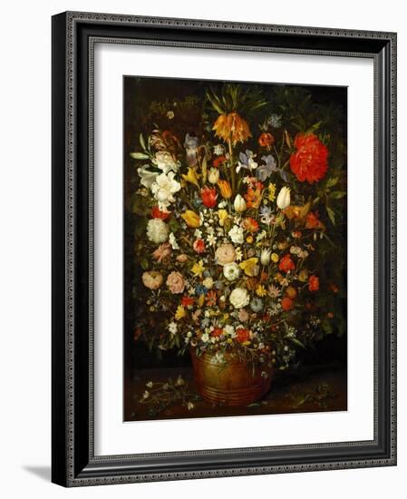 Big Flower Bouquet in a wooden vessel, 1606/07-Jan Brueghel the Elder-Framed Giclee Print