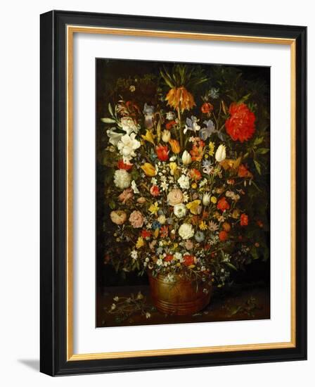 Big Flower Bouquet in a wooden vessel, 1606/07-Jan Brueghel the Elder-Framed Giclee Print