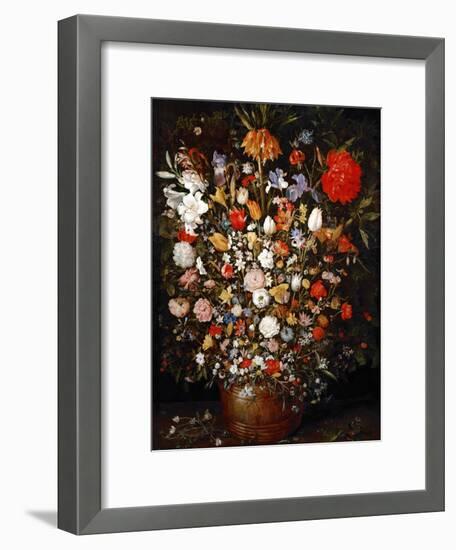 Big Flower Bouquet in a Wooden Vessel-Jan Brueghel the Elder-Framed Giclee Print