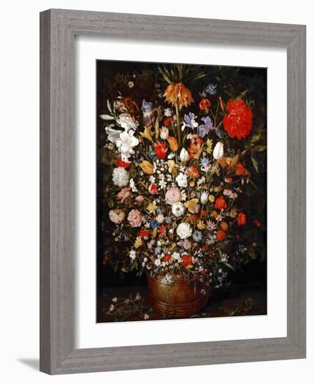 Big Flower Bouquet in a Wooden Vessel-Jan Brueghel the Elder-Framed Giclee Print