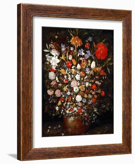 Big Flower Bouquet in a Wooden Vessel-Jan Brueghel the Elder-Framed Giclee Print