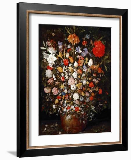 Big Flower Bouquet in a Wooden Vessel-Jan Brueghel the Elder-Framed Giclee Print