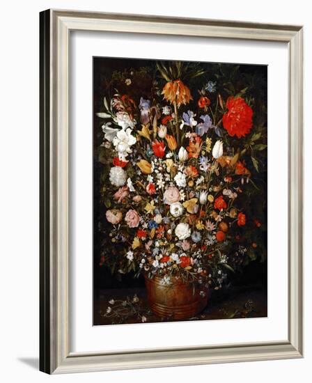 Big Flower Bouquet in a Wooden Vessel-Jan Brueghel the Elder-Framed Giclee Print