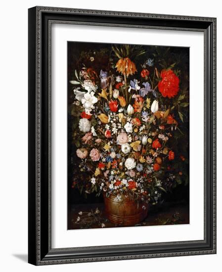 Big Flower Bouquet in a Wooden Vessel-Jan Brueghel the Elder-Framed Giclee Print