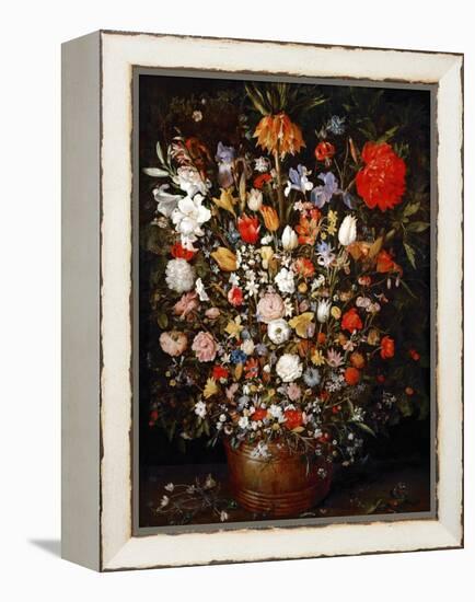 Big Flower Bouquet in a Wooden Vessel-Jan Brueghel the Elder-Framed Premier Image Canvas