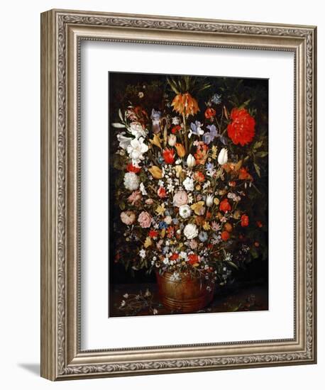 Big Flower Bouquet in a Wooden Vessel-Jan Brueghel the Elder-Framed Giclee Print