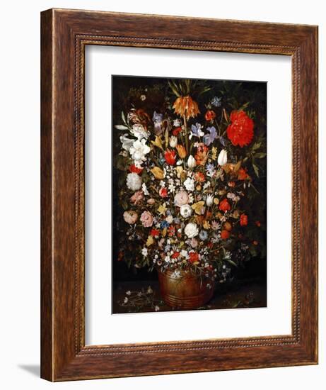 Big Flower Bouquet in a Wooden Vessel-Jan Brueghel the Elder-Framed Giclee Print