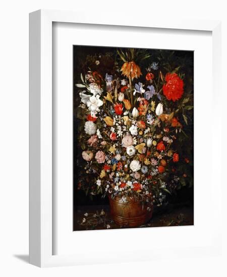 Big Flower Bouquet in a Wooden Vessel-Jan Brueghel the Elder-Framed Giclee Print