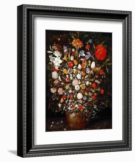 Big Flower Bouquet in a Wooden Vessel-Jan Brueghel the Elder-Framed Giclee Print