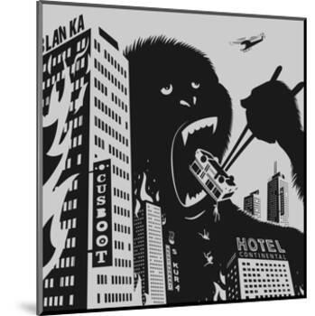Big Gorilla Destroys City-Evgeny Bakal-Mounted Art Print