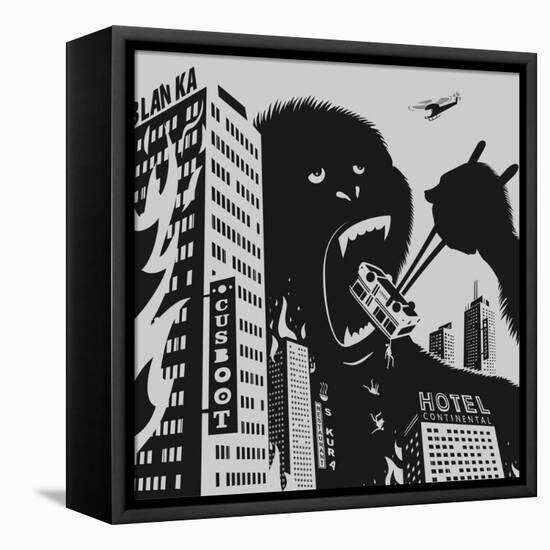 Big Gorilla Destroys City-Evgeny Bakal-Framed Stretched Canvas