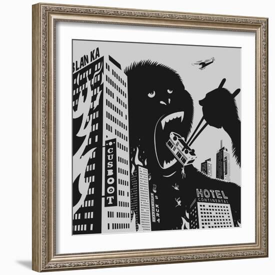 Big Gorilla Destroys City-Evgeny Bakal-Framed Art Print