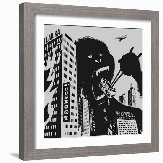 Big Gorilla Destroys City-Evgeny Bakal-Framed Art Print