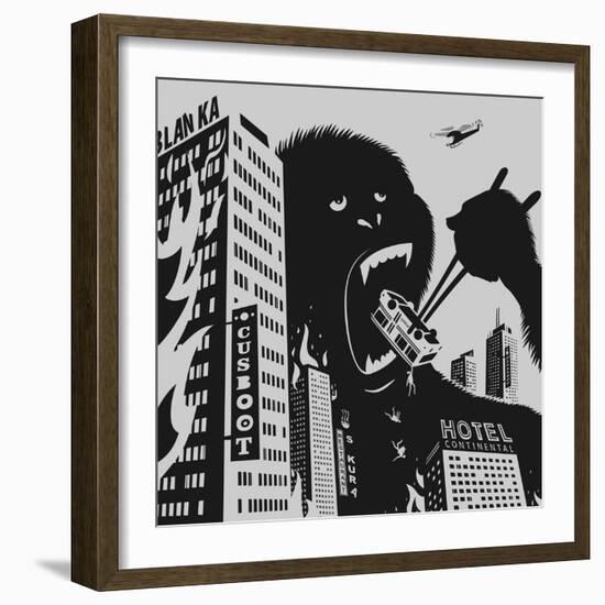 Big Gorilla Destroys City-Evgeny Bakal-Framed Art Print