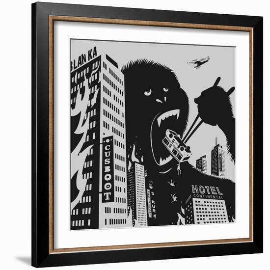 Big Gorilla Destroys City-Evgeny Bakal-Framed Art Print