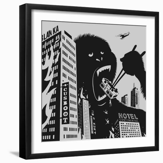 Big Gorilla Destroys City-Evgeny Bakal-Framed Art Print