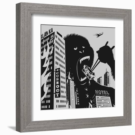 Big Gorilla Destroys City-Evgeny Bakal-Framed Art Print