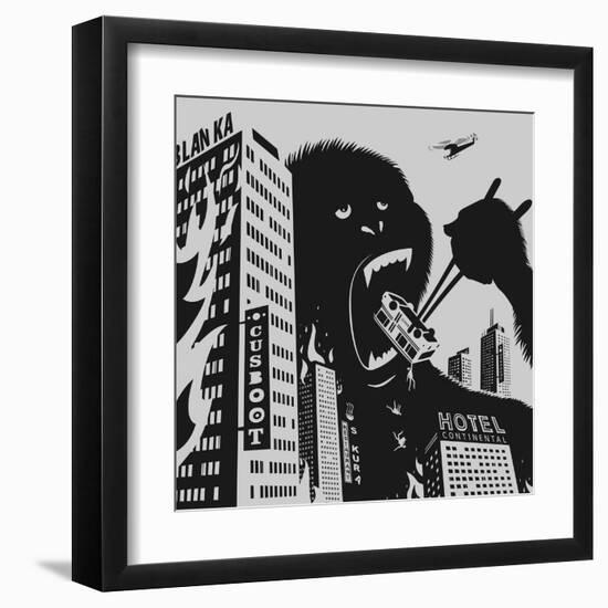 Big Gorilla Destroys City-Evgeny Bakal-Framed Art Print