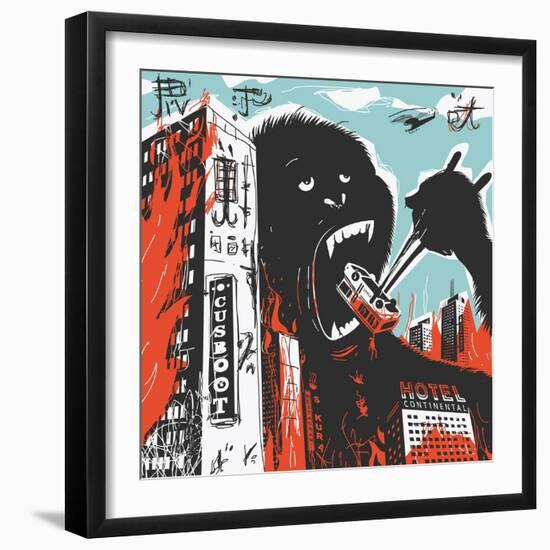 Big Gorilla Destroys City-JoeBakal-Framed Art Print