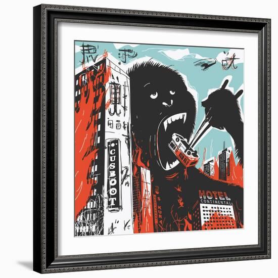 Big Gorilla Destroys City-JoeBakal-Framed Art Print