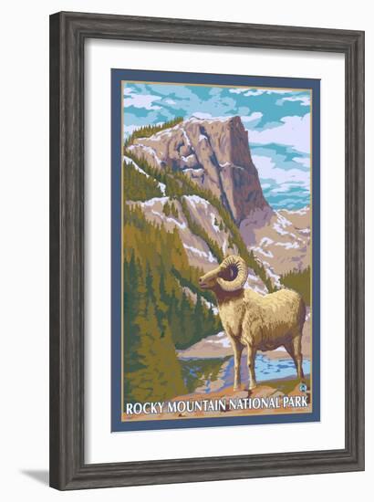 Big Horn Sheep, Rocky Mountain National Park-Lantern Press-Framed Art Print