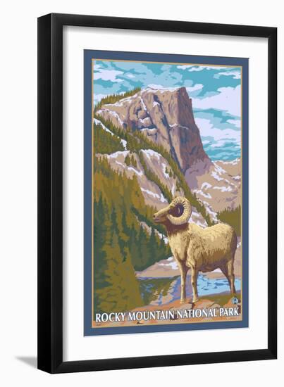 Big Horn Sheep, Rocky Mountain National Park-Lantern Press-Framed Art Print