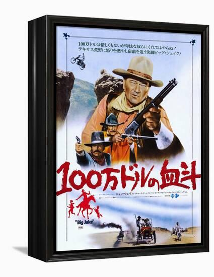 Big Jake, from Top: John Wayne, Richard Boone, Patrick Wayne on Japanese Poster Art, 1971-null-Framed Stretched Canvas