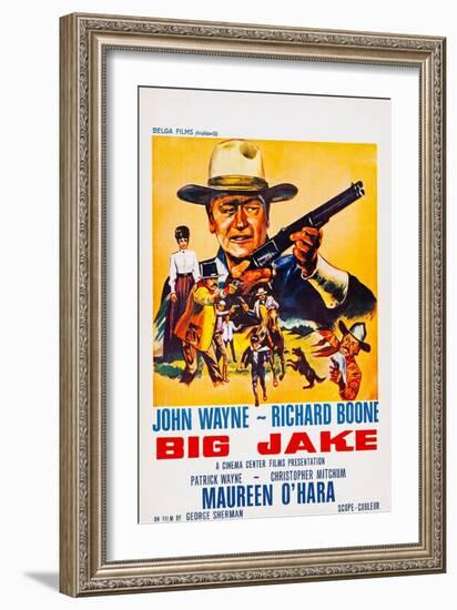 Big Jake, Top: John Wayne on French Poster Art, 1971-null-Framed Premium Giclee Print