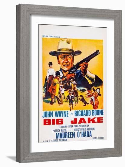 Big Jake, Top: John Wayne on French Poster Art, 1971-null-Framed Premium Giclee Print