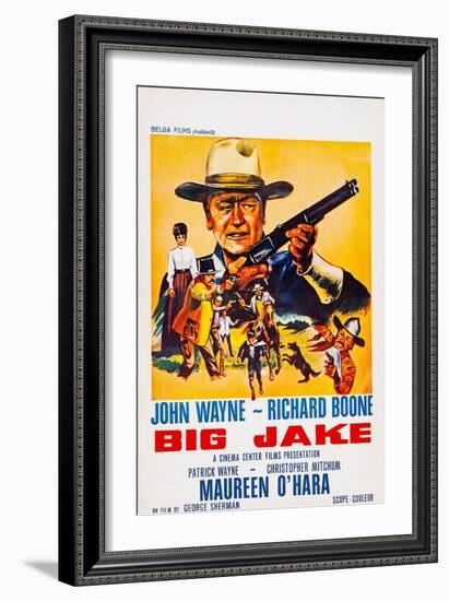 Big Jake, Top: John Wayne on French Poster Art, 1971-null-Framed Premium Giclee Print