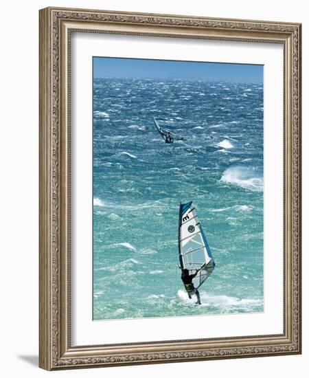 Big Jump Windsurfing in High Levante Winds in the Strait of Gibraltar, Valdevaqueros, Tarifa, Andal-Giles Bracher-Framed Photographic Print