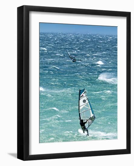 Big Jump Windsurfing in High Levante Winds in the Strait of Gibraltar, Valdevaqueros, Tarifa, Andal-Giles Bracher-Framed Photographic Print