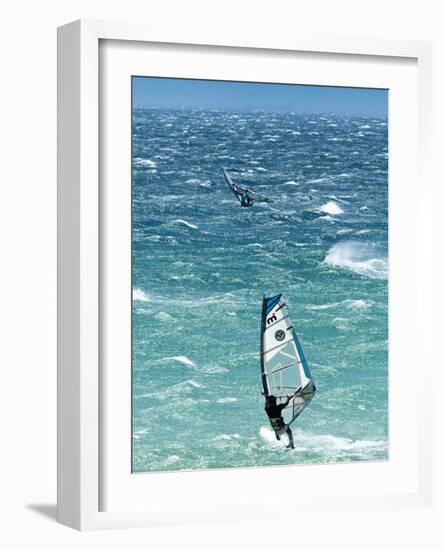 Big Jump Windsurfing in High Levante Winds in the Strait of Gibraltar, Valdevaqueros, Tarifa, Andal-Giles Bracher-Framed Photographic Print