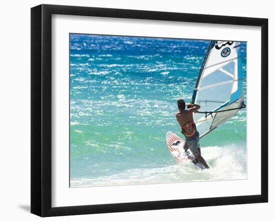 Big Jump Windsurfing in High Levante Winds in the Strait of Gibraltar, Valdevaqueros, Tarifa, Andal-Giles Bracher-Framed Photographic Print