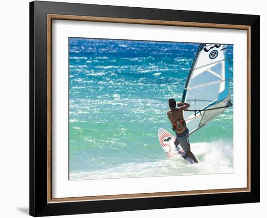 Big Jump Windsurfing in High Levante Winds in the Strait of Gibraltar, Valdevaqueros, Tarifa, Andal-Giles Bracher-Framed Photographic Print