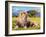 Big Lion Lying on Savannah Grass. Landscape with Characteristic Trees on the Plain and Hills in The-Michal Bednarek-Framed Photographic Print