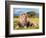 Big Lion Lying on Savannah Grass. Landscape with Characteristic Trees on the Plain and Hills in The-Michal Bednarek-Framed Photographic Print