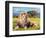 Big Lion Lying on Savannah Grass. Landscape with Characteristic Trees on the Plain and Hills in The-Michal Bednarek-Framed Photographic Print