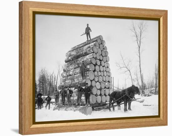 Big Load of Logs on a Horse Drawn Sled in Michigan, Ca. 1899-null-Framed Stretched Canvas