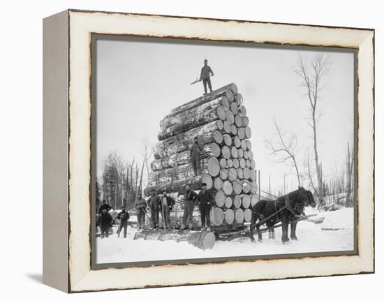 Big Load of Logs on a Horse Drawn Sled in Michigan, Ca. 1899-null-Framed Stretched Canvas