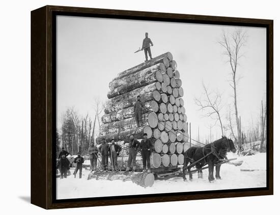 Big Load of Logs on a Horse Drawn Sled in Michigan, Ca. 1899-null-Framed Stretched Canvas