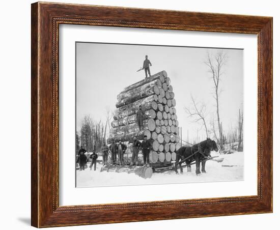 Big Load of Logs on a Horse Drawn Sled in Michigan, Ca. 1899-null-Framed Photo