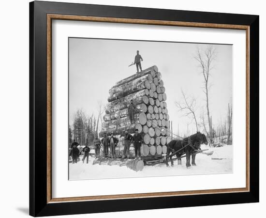 Big Load of Logs on a Horse Drawn Sled in Michigan, Ca. 1899-null-Framed Photo