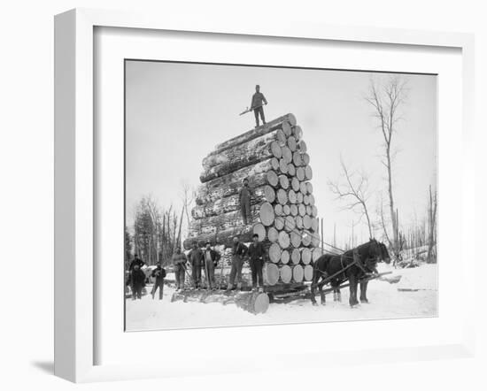 Big Load of Logs on a Horse Drawn Sled in Michigan, Ca. 1899-null-Framed Photo