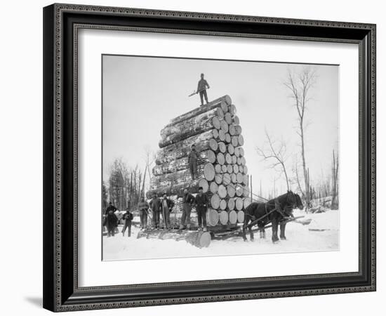 Big Load of Logs on a Horse Drawn Sled in Michigan, Ca. 1899-null-Framed Photo