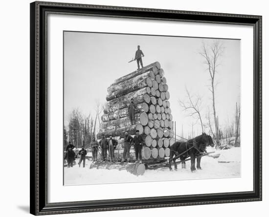 Big Load of Logs on a Horse Drawn Sled in Michigan, Ca. 1899-null-Framed Photo